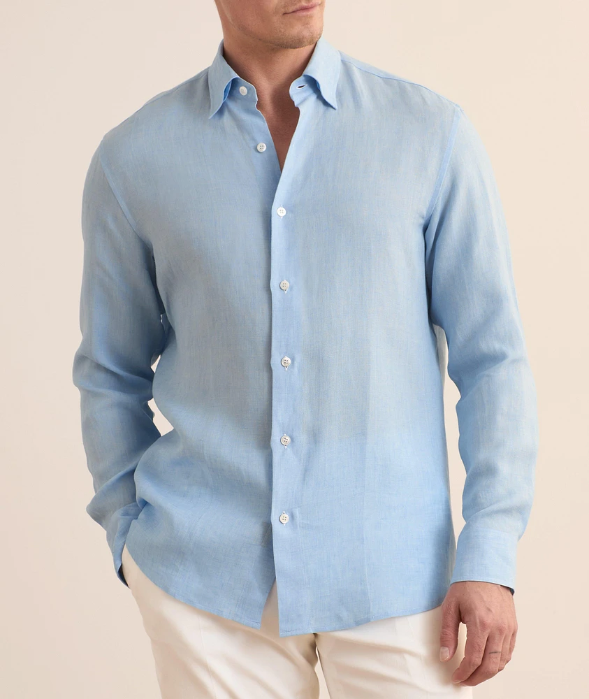 Hidden Button-Down Linen Shirt