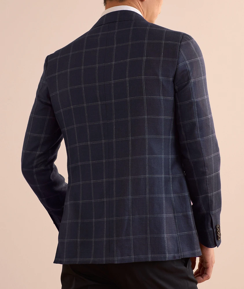 Kei Windowpane Cashmere-Linen-Silk Sport Jacket