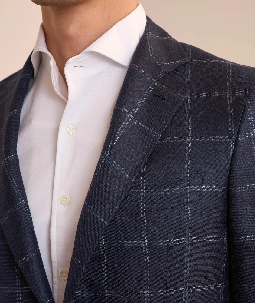 Kei Windowpane Cashmere-Linen-Silk Sport Jacket