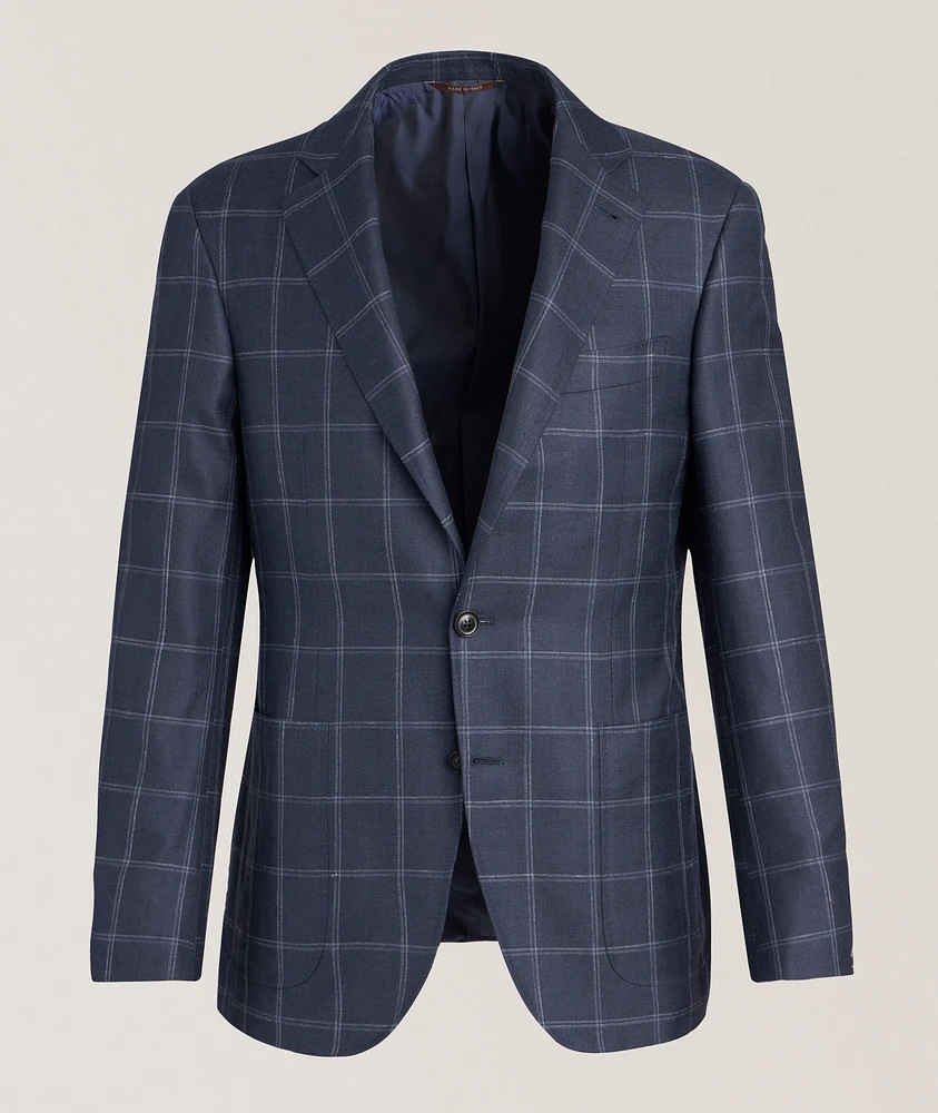 Kei Windowpane Cashmere-Linen-Silk Sport Jacket