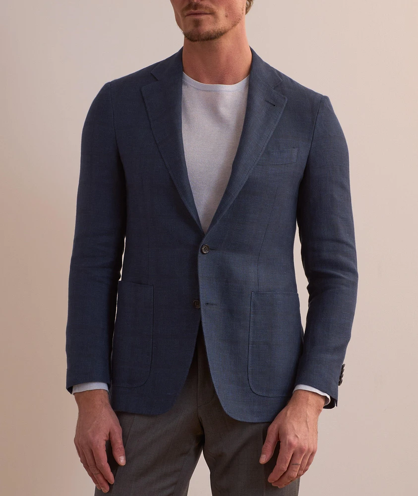 Kei Windowpane Linen-Wool Sport Jacket