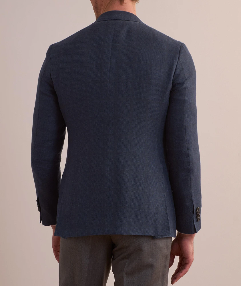 Kei Windowpane Linen-Wool Sport Jacket