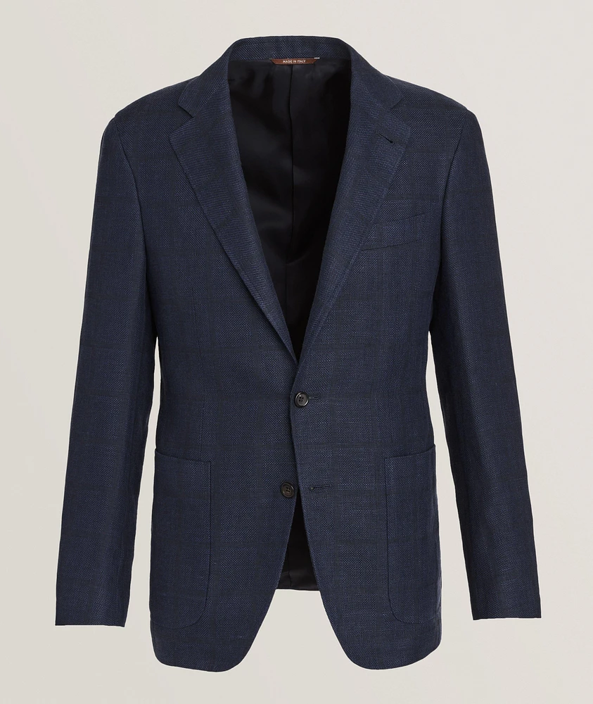 Kei Windowpane Linen-Wool Sport Jacket
