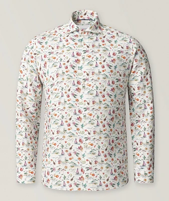 Slim-Fit Sangria Print Linen Shirt