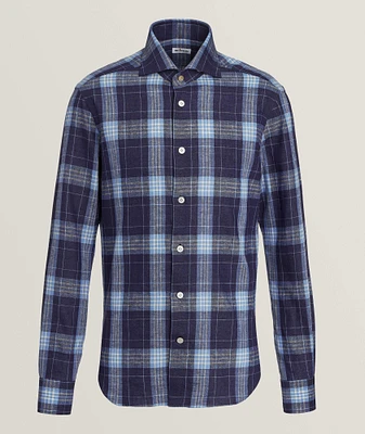 Plaid Stretch-Linen Shirt