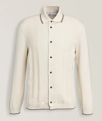 Textured Cotton Polo Cardigan