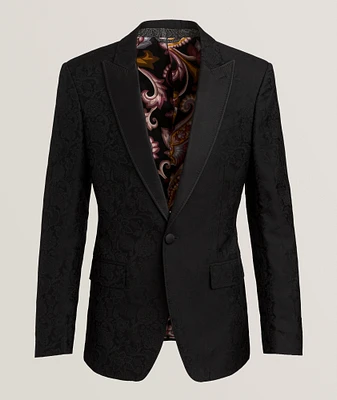 Silk-Blend Tonal Jacquard Floral Evening Jacket
