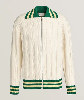 Striped Cable-Knit Zipper Sweater