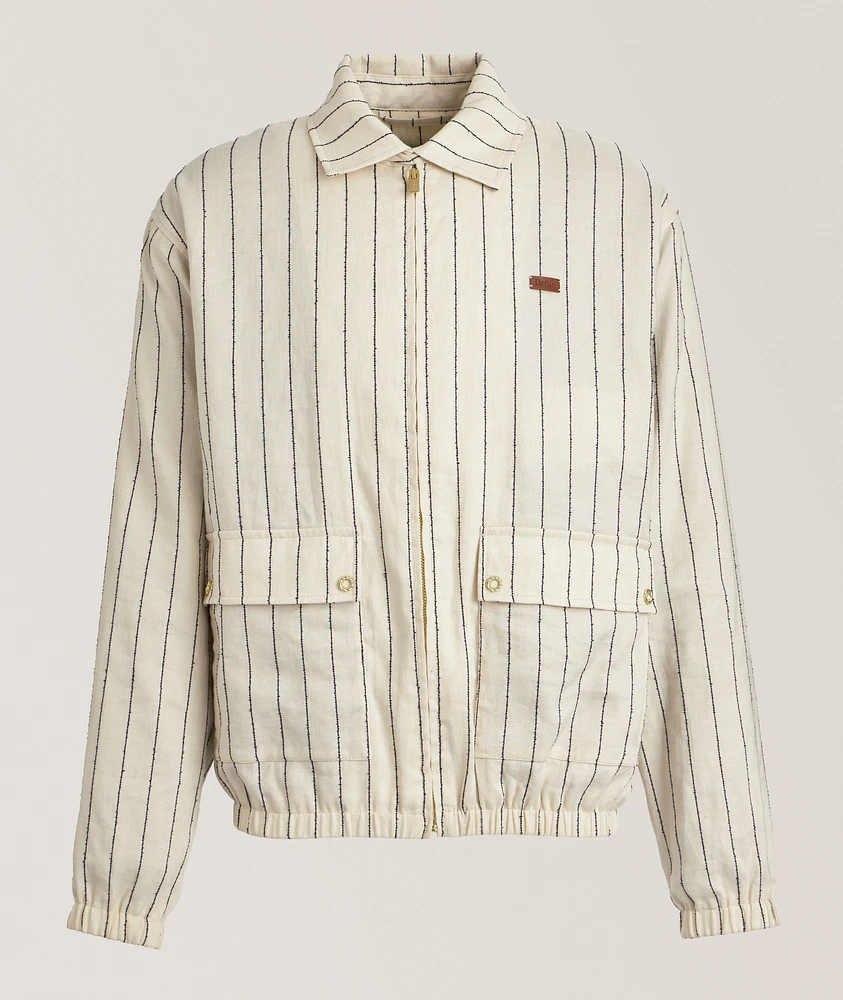 Striped Linen-Blend Blouson Jacket