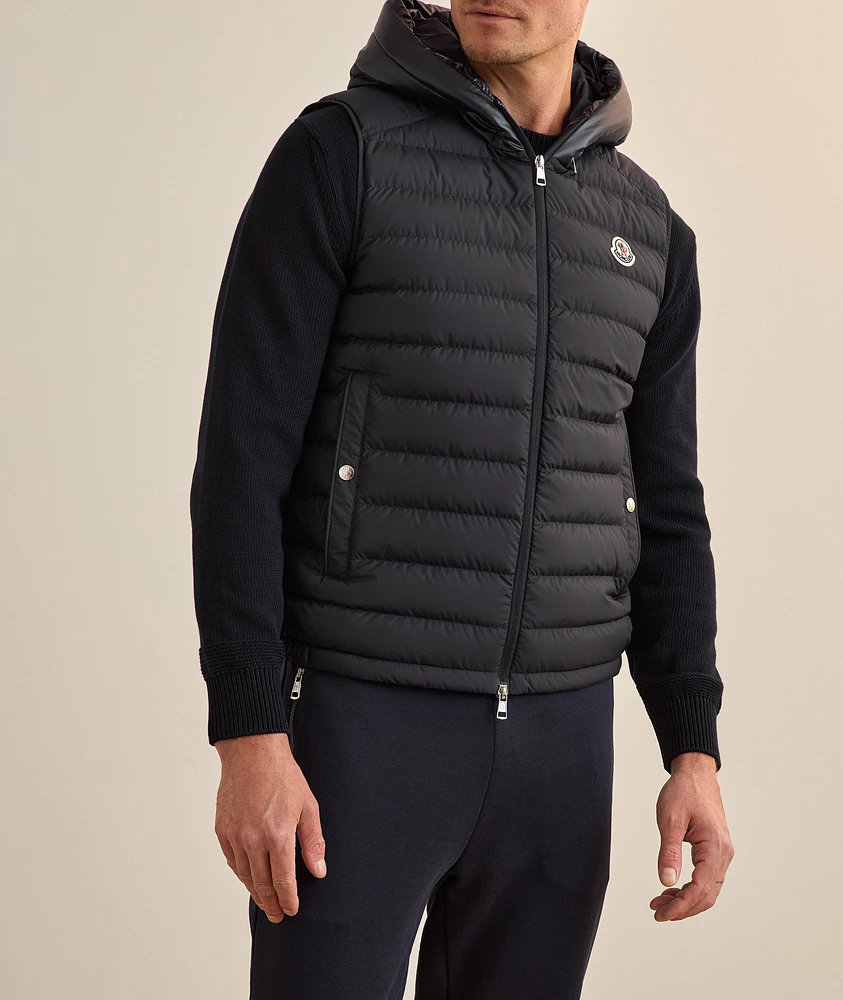 Bourget Text Down Hooded Puffer Vest