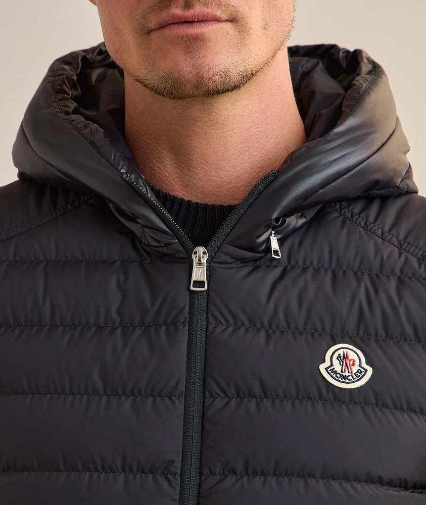 Bourget Text Down Hooded Puffer Vest