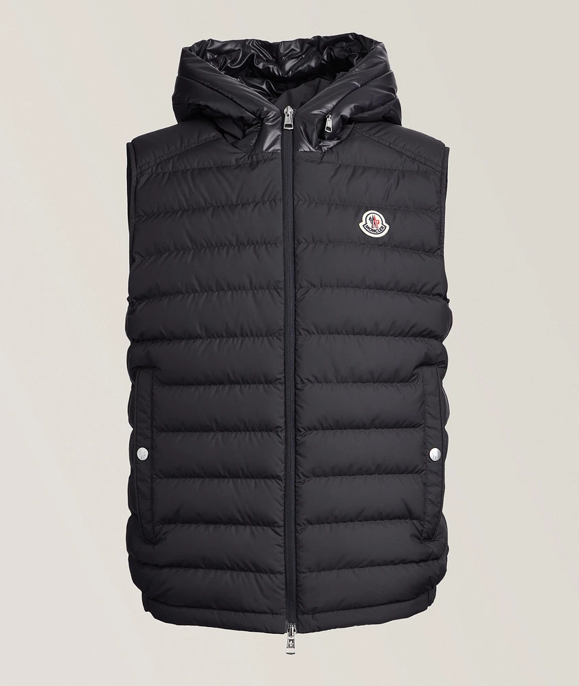 Bourget Text Down Hooded Puffer Vest
