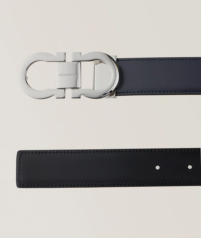 Adjustable & Reversible Double Gancini Leather Belt