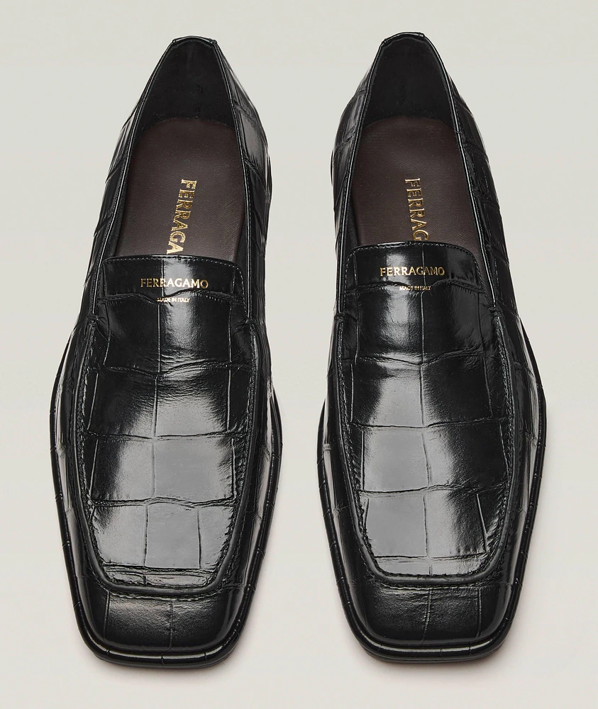 Brian Croc-Embossed Leather Loafers
