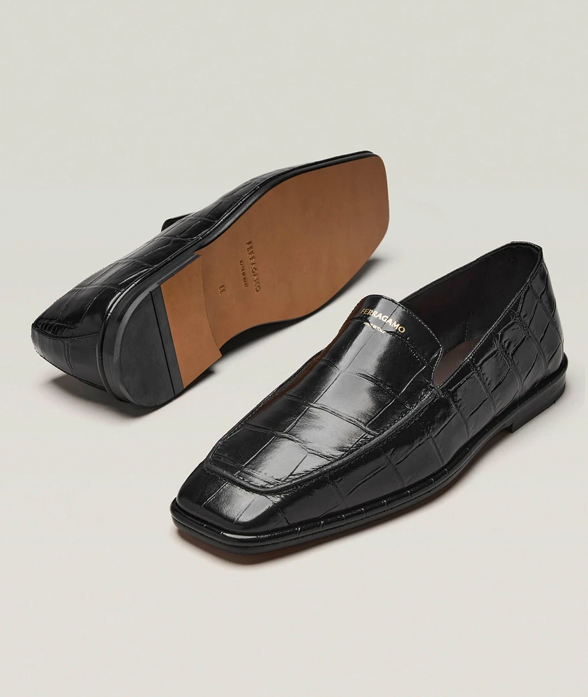 Brian Croc-Embossed Leather Loafers