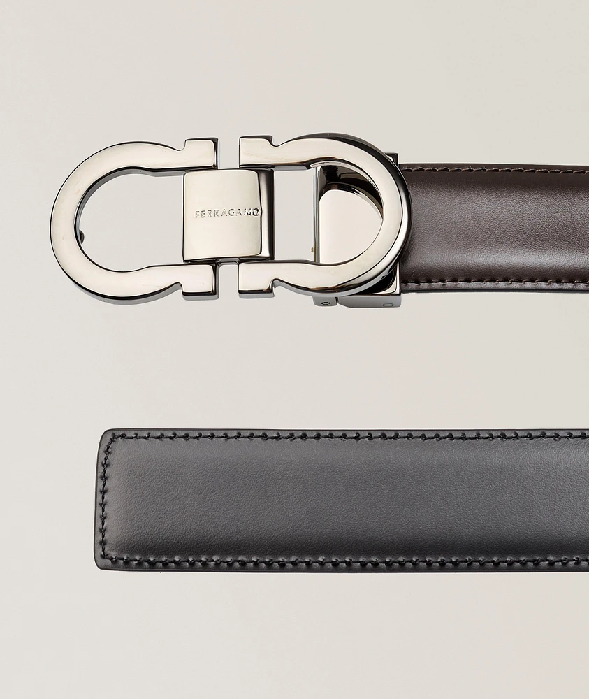 Reversible Double Gancini Leather Belt 