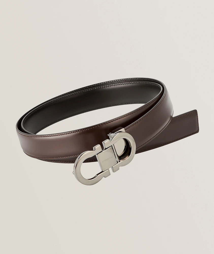 Reversible Double Gancini Leather Belt 