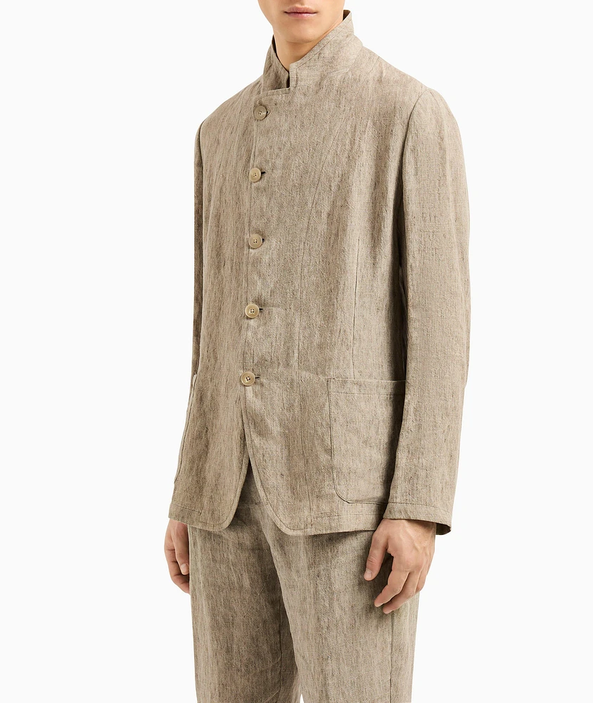 Guru-Collar Asymmetric Linen Jacket