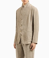 Guru-Collar Asymmetric Linen Jacket