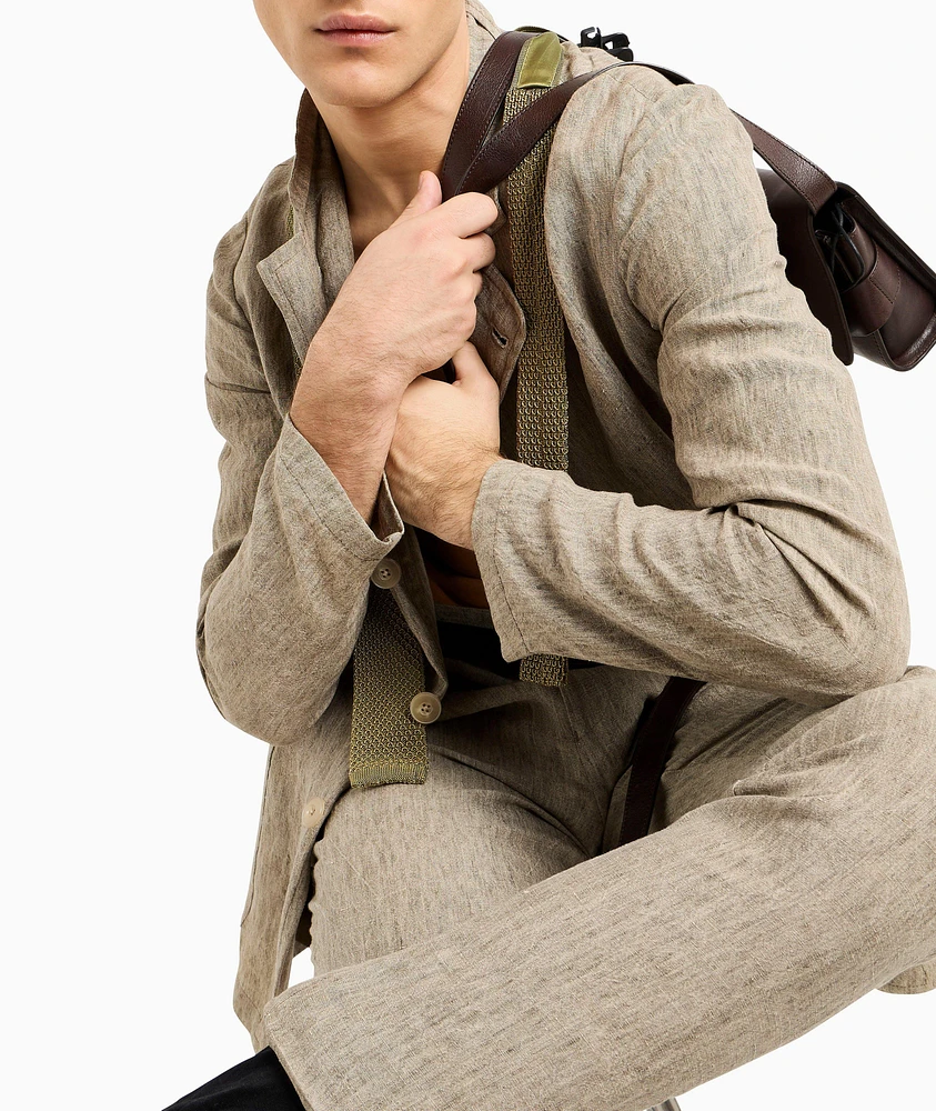 Guru-Collar Asymmetric Linen Jacket