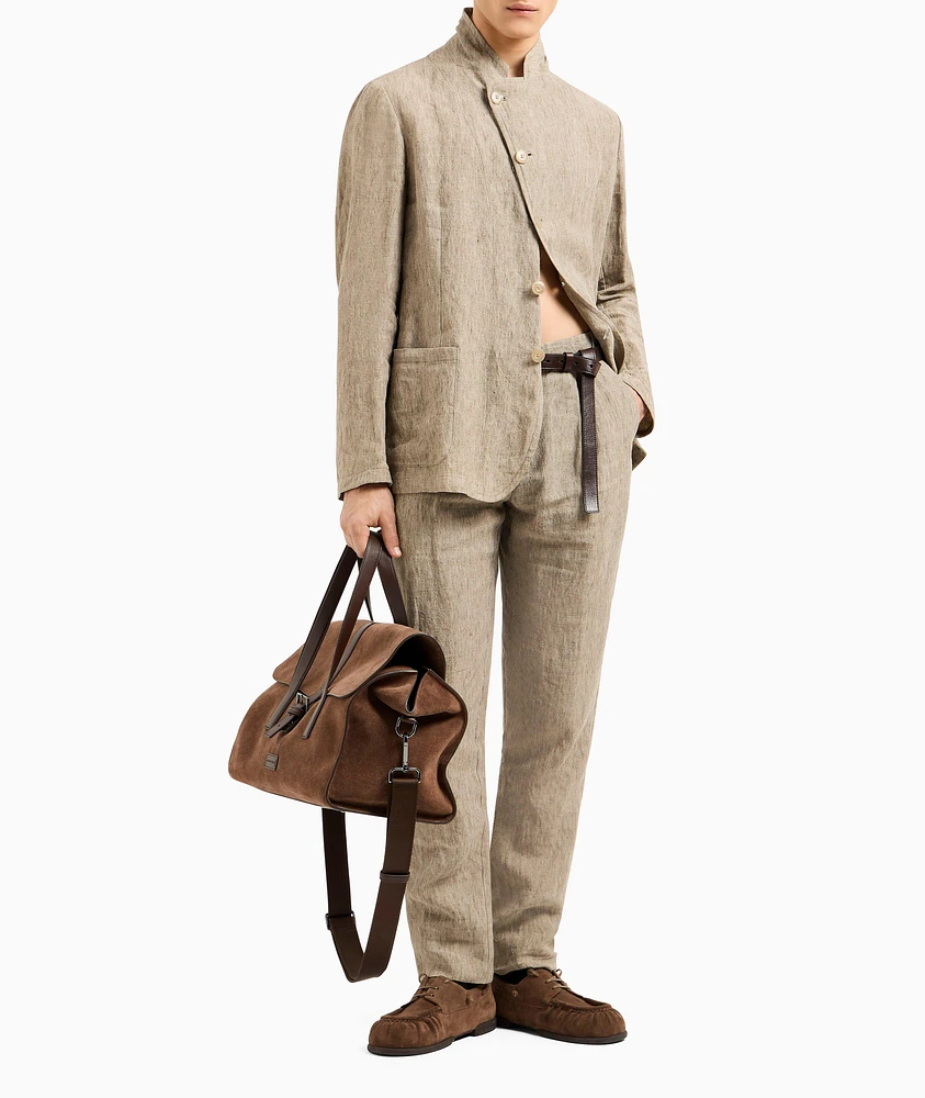 Guru-Collar Asymmetric Linen Jacket