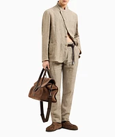 Guru-Collar Asymmetric Linen Jacket