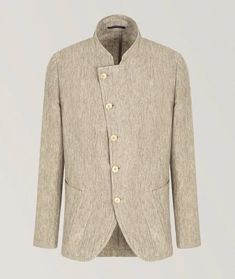 Guru-Collar Asymmetric Linen Jacket