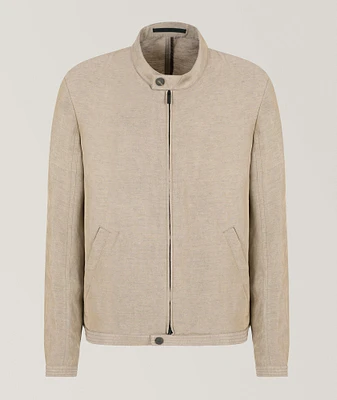 Iridescent Linen-Blend Blouson Jacket