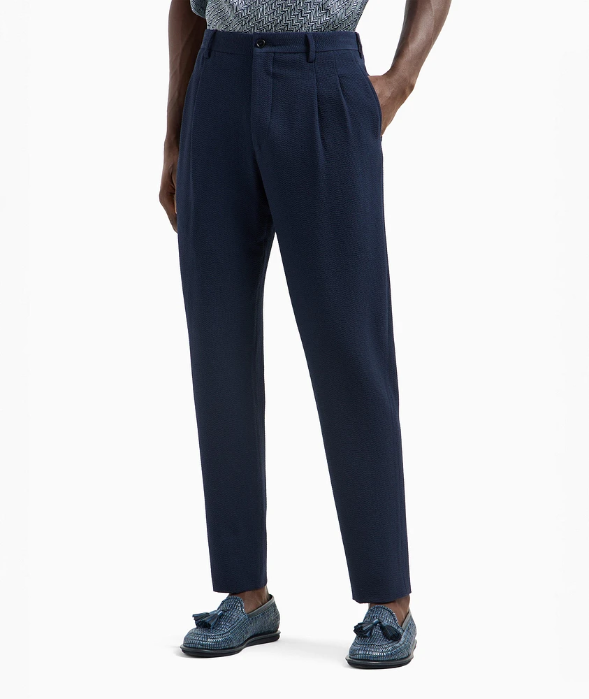 Stretch-Wool Seersucker Double-Pleat Pants