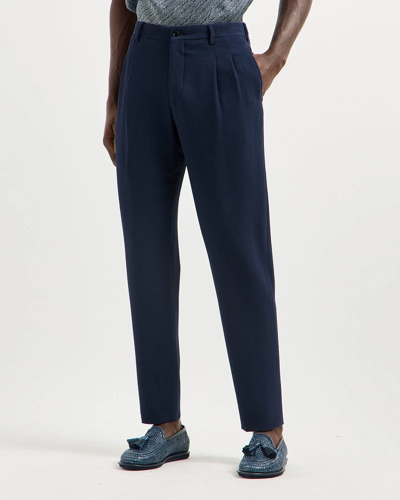 Stretch-Wool Seersucker Double-Pleat Pants