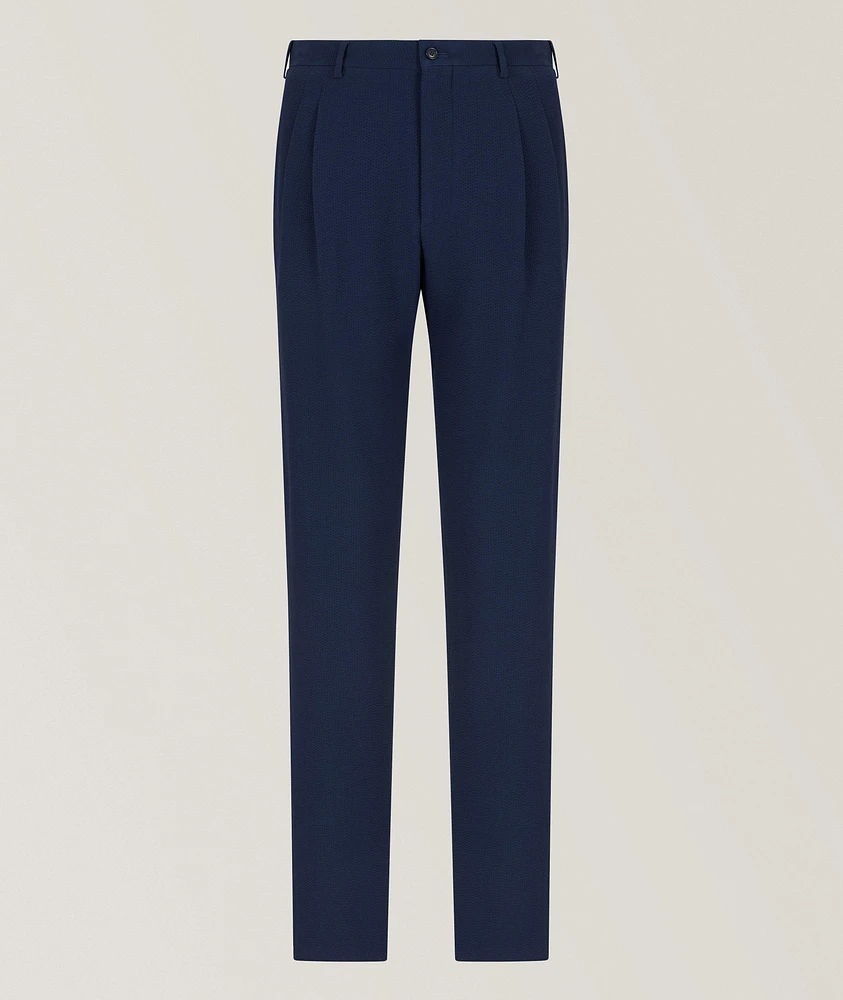 Stretch-Wool Seersucker Double-Pleat Pants