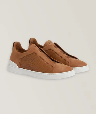 Triple Stitch Alligator Leather & Suede Sneakers