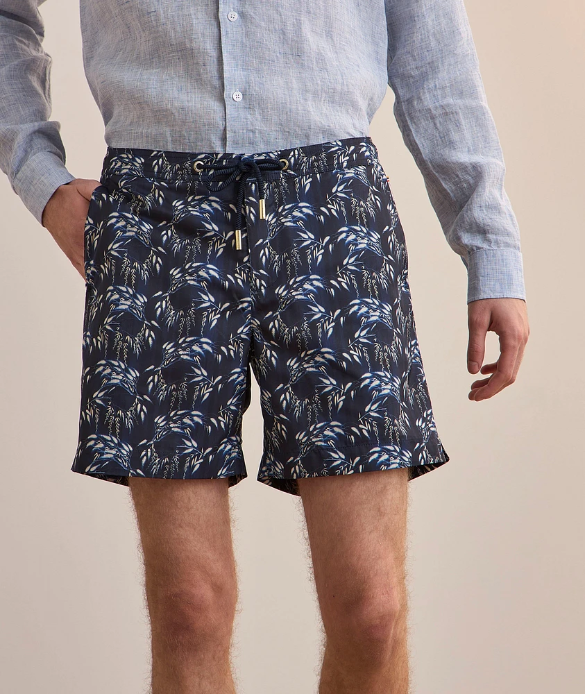 Leaf-Print Swim Shorts