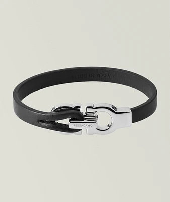 Double Gancini Leather Bracelet