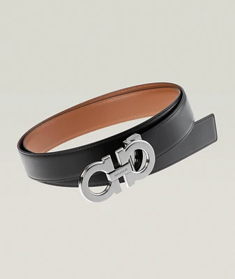 Double Gancini Reversible Leather Belt 
