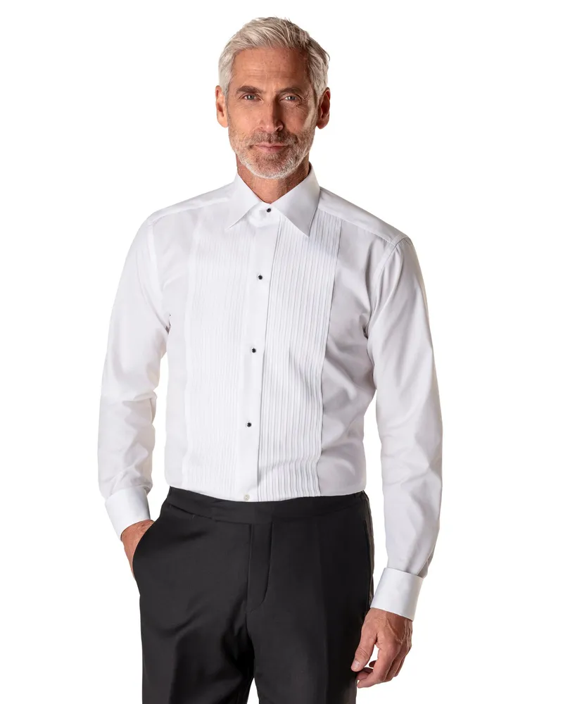 Tuxedo Shirt Slim Fit Laydown Collar Pleated Shirt 