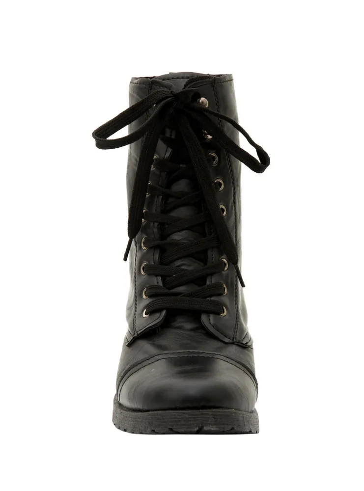 Black Floral Lined Combat Boots