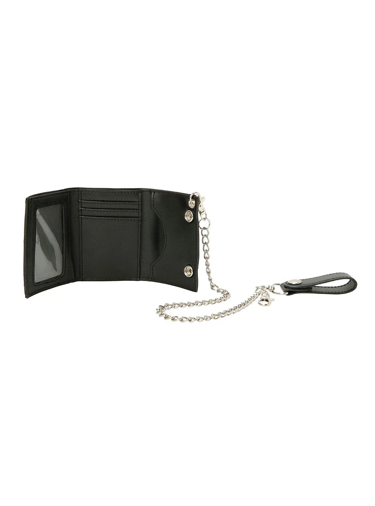 Black Tri-Fold Chain Wallet