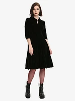 Black Half-Sleeve Fit & Flare Velvet Dress