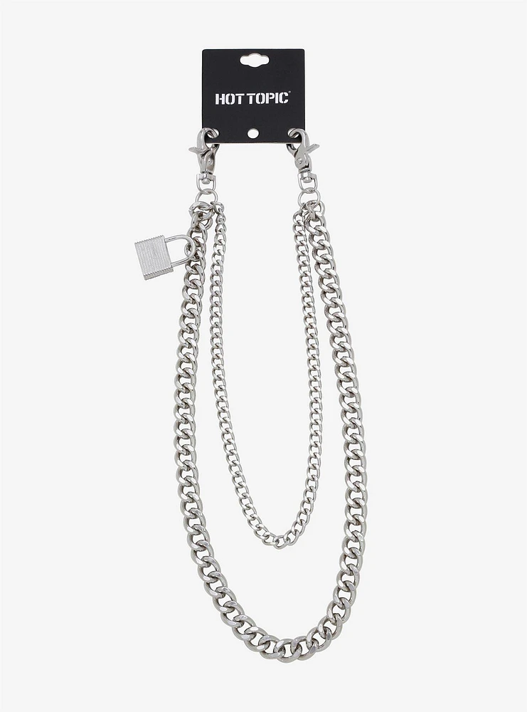 Silver 18 Inch & 24 Inch Pad Lock Double Wallet Chain
