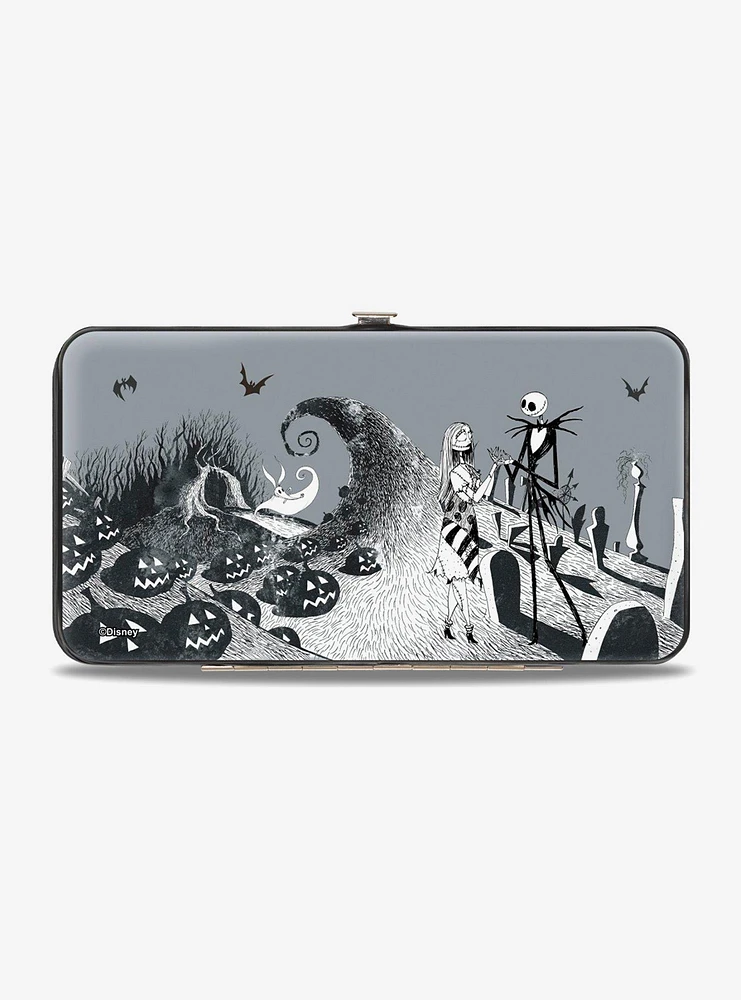 The Nightmare Before Christmas Jack & Sally Greyscale Hinged Wallet