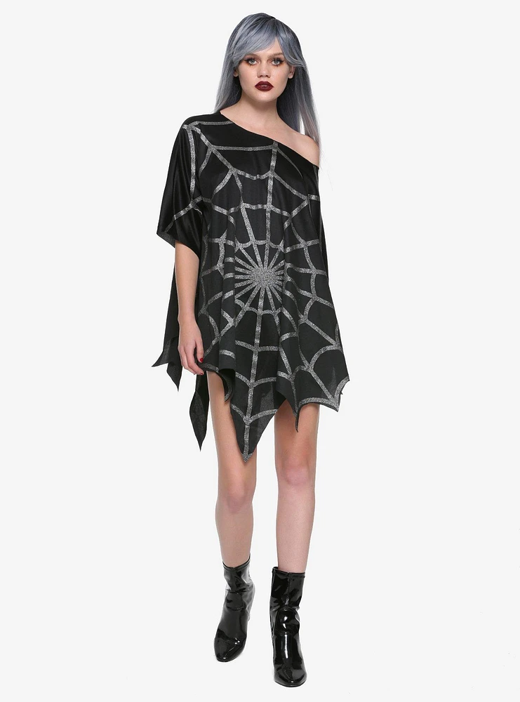 Black Glitter Web Poncho