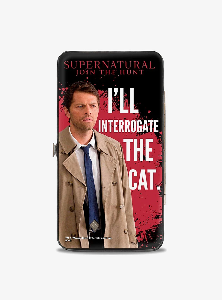 Supernatural Castiel I'll Interrogate The Cat Black Blood Splatter Hinged Wallet