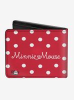 Disney Minnie Mouse Face Script Polka Dots Bi-Fold Wallet