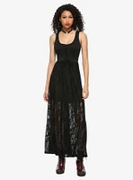 Black Lace-Up Skull Lace Maxi Dress