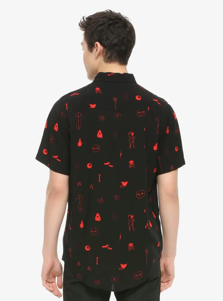 Dark Symbols Black & Red Woven Button-Up