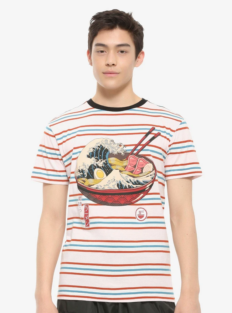 The Great Ramen Wave Stripe T-Shirt By Vincent Trinidad