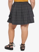 Black & Grey Plaid Suspender Skirt Plus