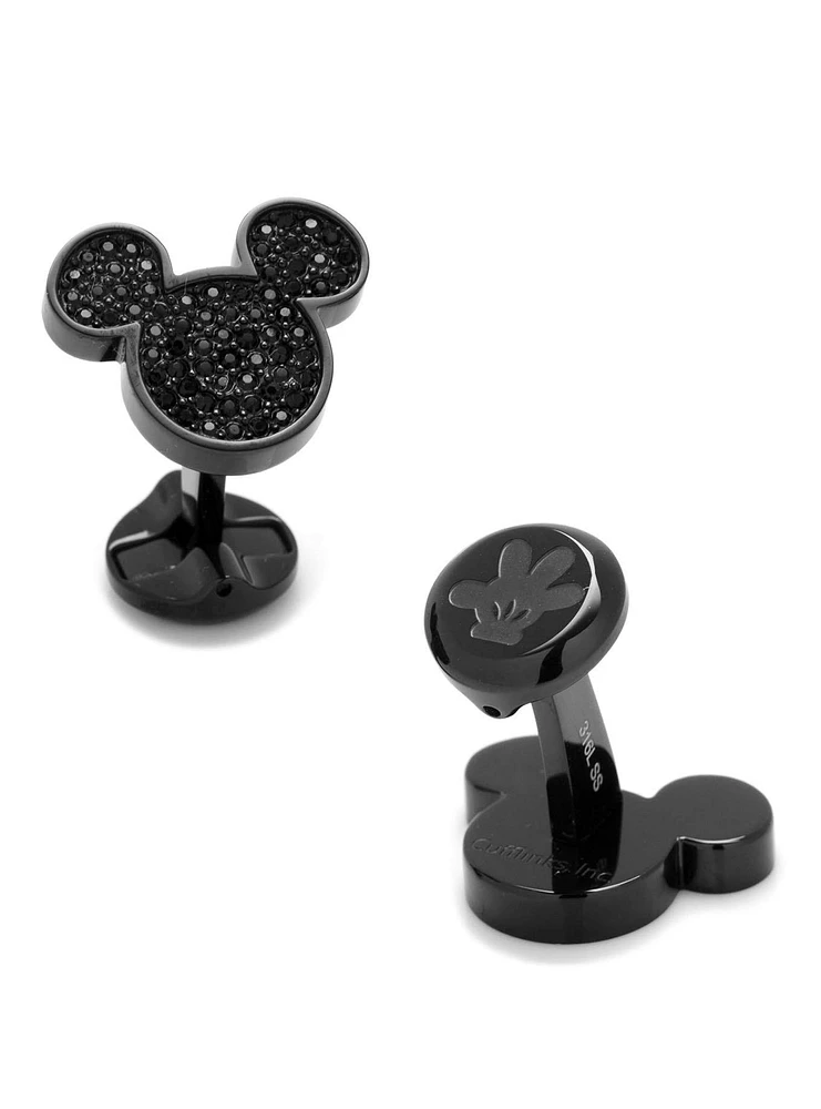 Disney Mickey Mouse Stainless Steel Black Pave Crystal Cufflinks