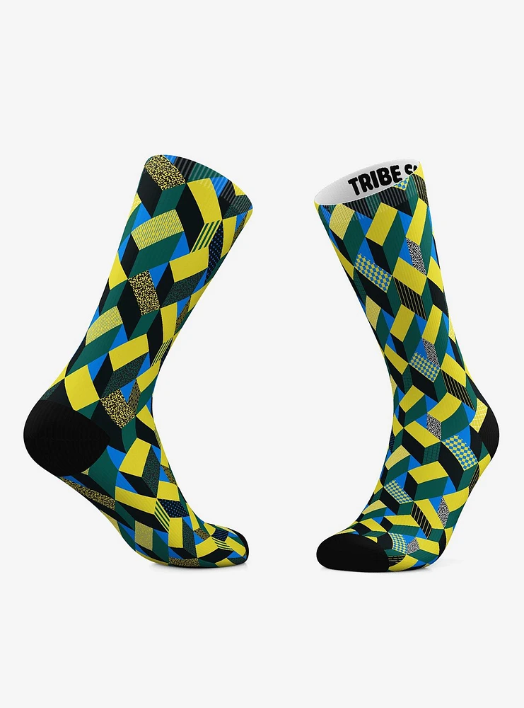 Geometric Holiday Socks And Geometric Yellow Stairway Crew Socks 2 Pair
